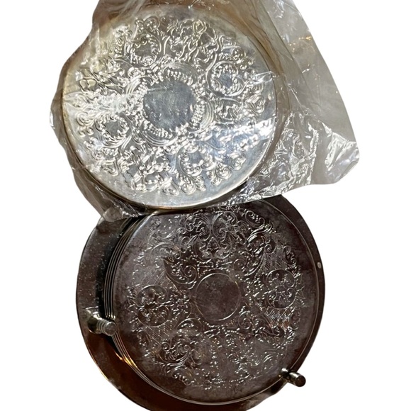 New in package silver plated coaster set for coffee table dining area drink cold - Picture 3 of 11